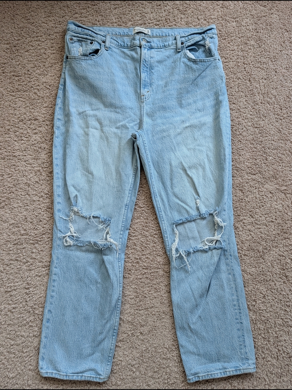 Abercrombie Womens Light Blue Ripped Ultra High Rise 90s Straight Jeans 34/18R